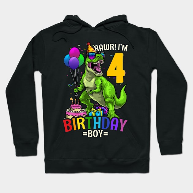 4th Birthday T Rex Birthday Boy Hoodie by KAWAIITEE